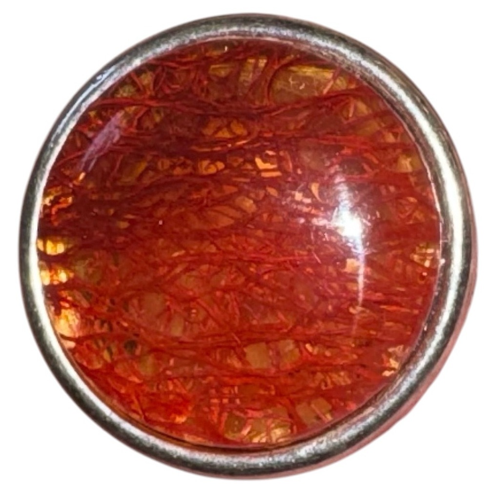Large Red Rutilated Quartz Ring with Silver Tone Floral Setting - Picture 7 of 7
